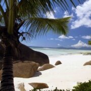 Anse la Passe, beach on silhouette, Seychelles