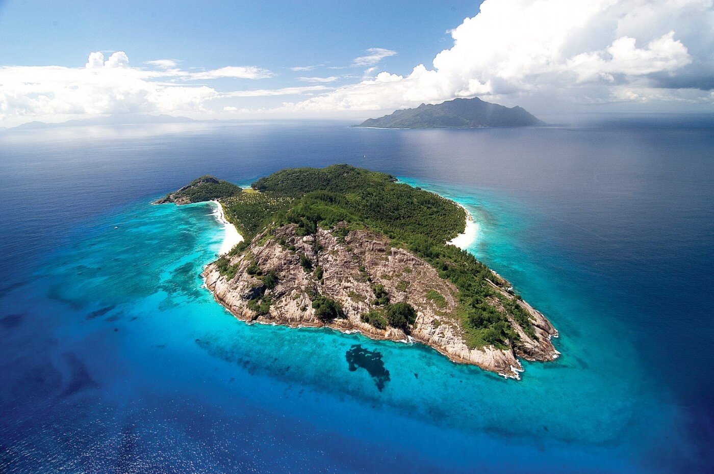 Vue aérienne de l'île du Nord, île des Seychelles